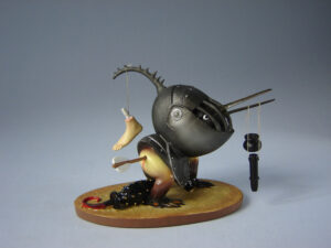 Sculptuur Gehelmd Vogelmonster